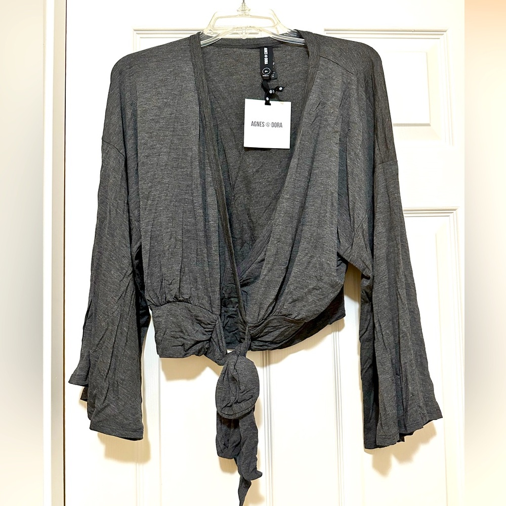 NWT Agnes & Dora Kimono Tie Top Heather Charcoal Size M